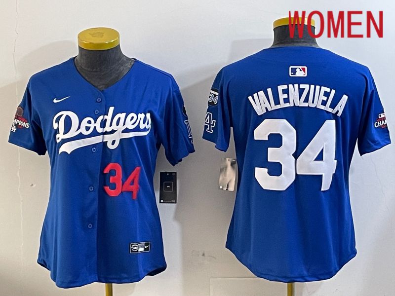 Women Los Angeles Dodgers #34 Valenzuela Blue Game 2024 Nike MLB Jersey style 12051->women mlb jersey->Women Jersey